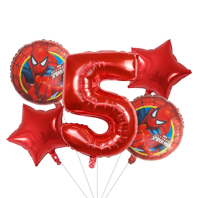 5pcs Spiderman Super Hero Foil Balloons 1 2 3 4 5 6th Birthday Theme Party Decoration 30inch Number Balloon Kids Toy Air Globos