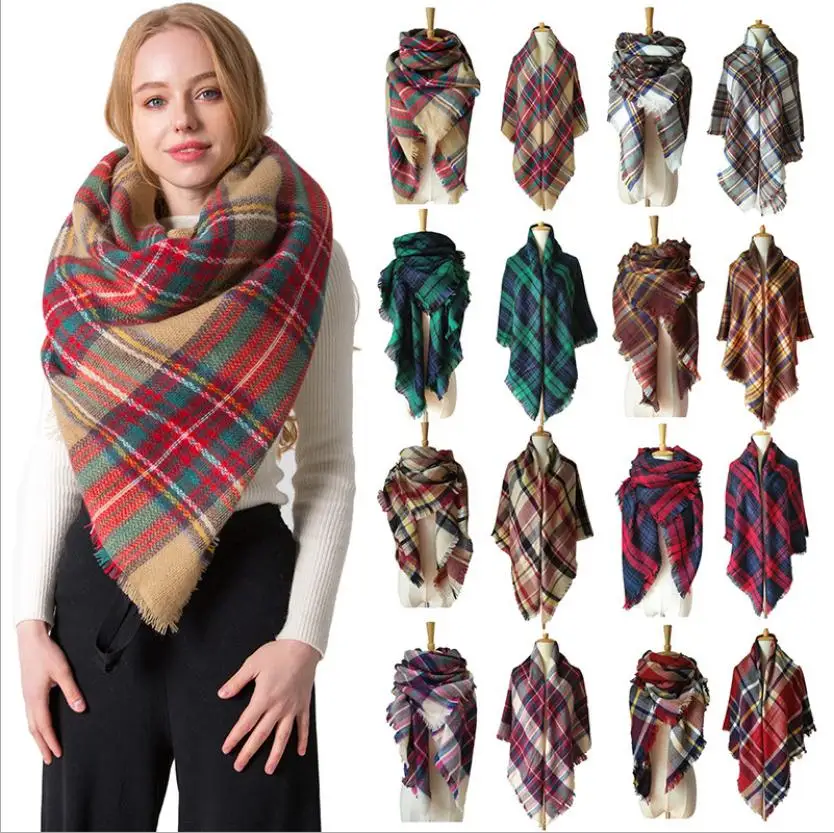 2021 Factory Direct Autumn And Winter Imitation Cashmere Increase Double-Sided Colorful Lattice Square Scarf Ladies Shawl