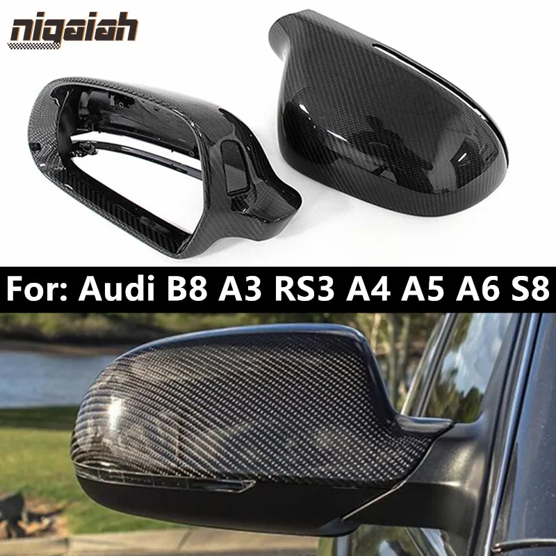 Pair Carbon Fiber Mirror Cover for Audi A3 A4 B8 2015 Rearview Side Mirror Caps for S Line RS3 A5 A6 RS6 S8 Mirror Replacement