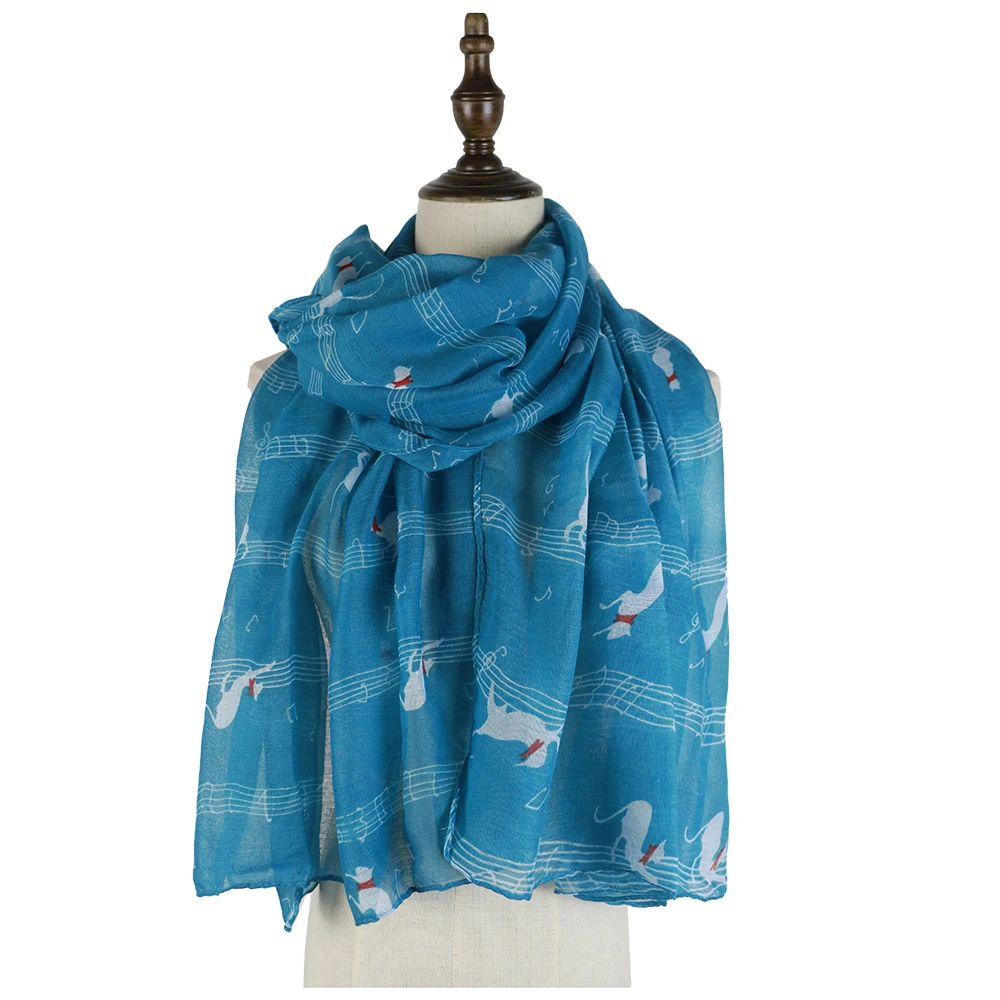 Cats Scarf Shawls Music Note G-Clefs Hijab Womens Viscose Muslim Bandana Feminino Inverno Pareo Beach