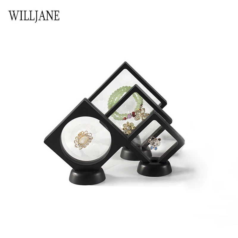 Edelstein Steine Ring Display Halter Transparent PE Film Schmuck Präsentation Box Armband Anhänger Rahmen Staubdicht Stehen 3D Suspension