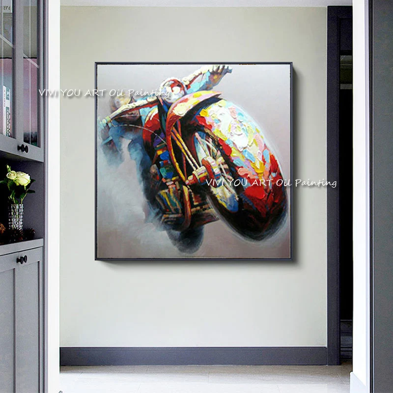 

100% Handmade Motocycles Oil Painting Canvas Decorative paintings Picture Wall Art Superbike Posters for Living Room Decor Gift