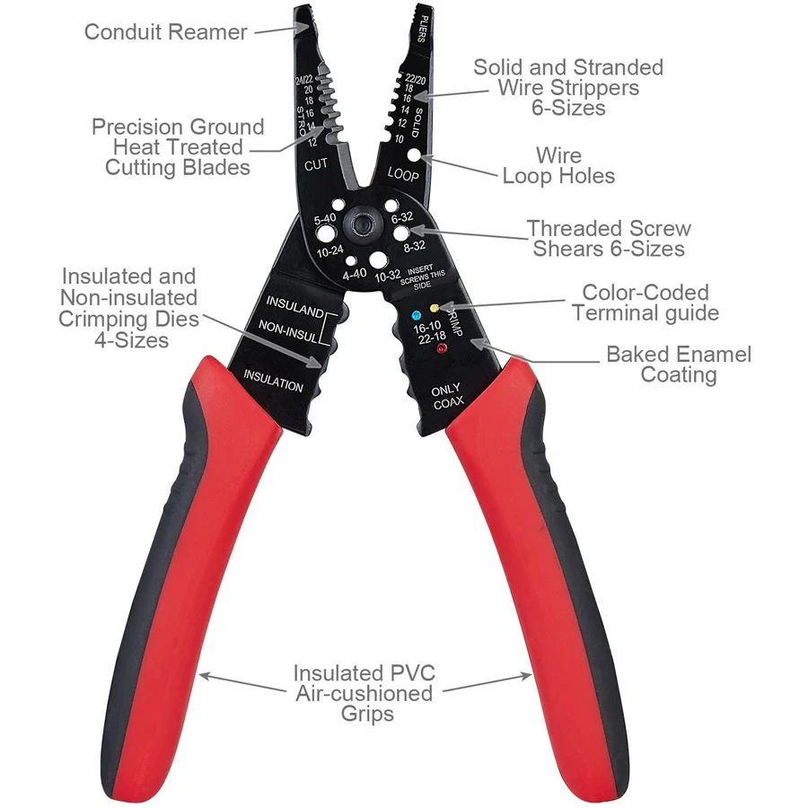 Imagem -03 - Alicate de Fio Elétrico da Ferramenta de Descascamento do Fio de Multiuso com Cortador do Parafuso Descascador de Fio 1022 Awg