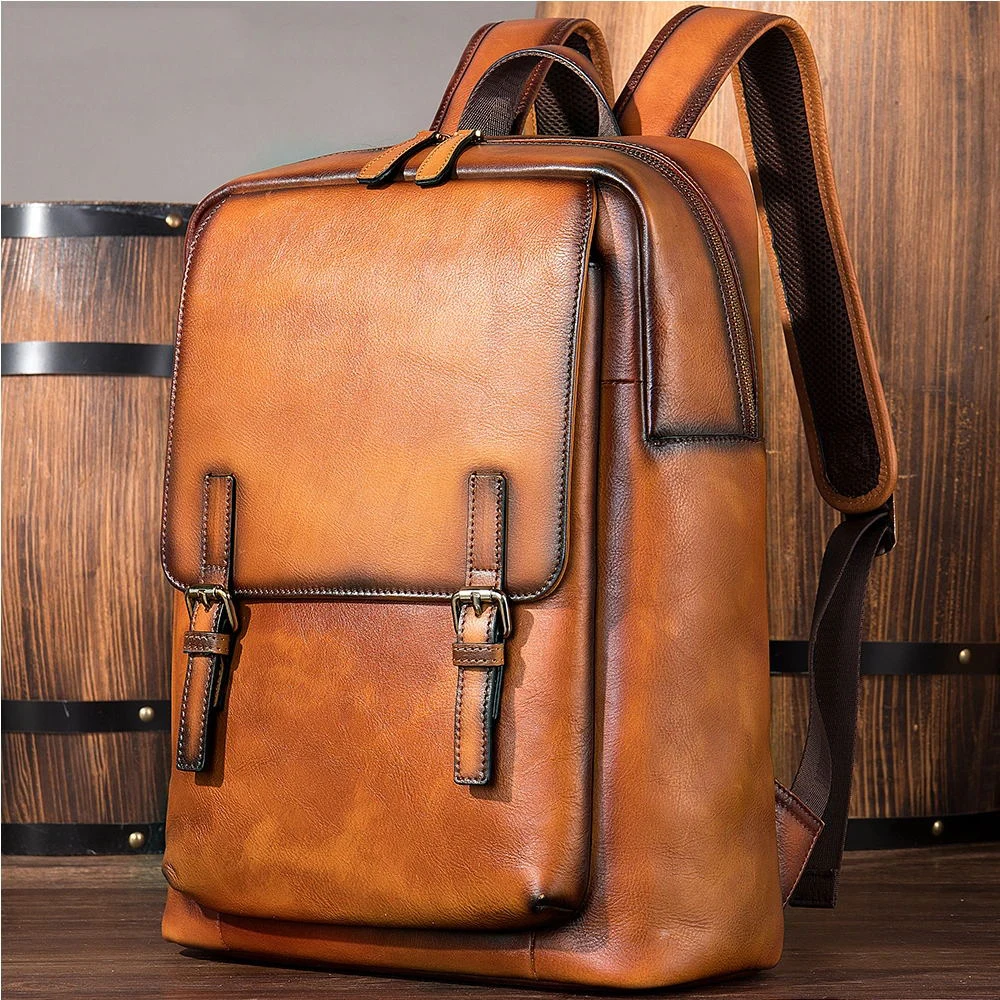 

New Style Laptop Backpack For Men Genuine Leather Bagpack Bussiness Schoolbag Multi-function Daypack Leather Travel Backpacks