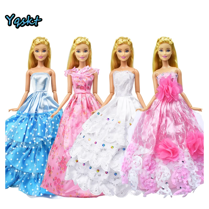 

10 Pcs/set (4 Dress+6 Necklace) Wedding Dress High Quality Clothing Fashion Beautiful Princess Gown for 12 Inch Doll Dress