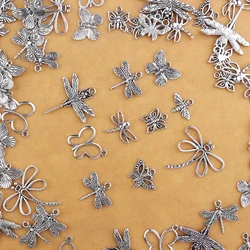 30pcs/lot Butterfly Shape Insects Charm Pendant Bracelet Findings Antique Silver Color Alloy Metal Charms for Jewelry Making DIY