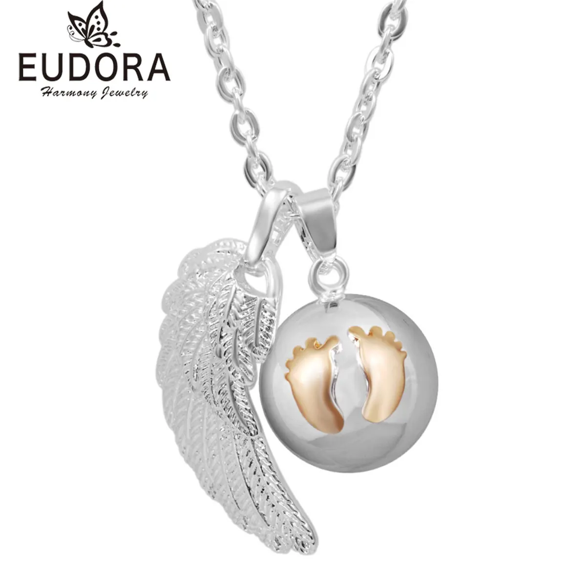 

Angel Wing Baby Feet Mexican Bola Ball Pregnancy Pendant Baby Angel Caller Sounds Chime Bell Necklace Women Baby Pretty Gift