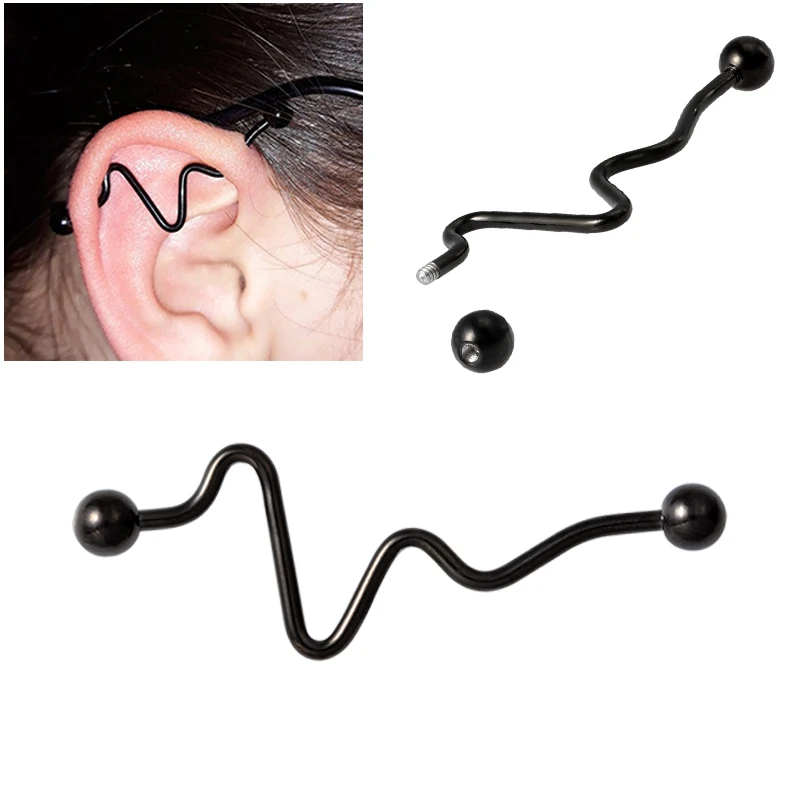 1-4pcs ECG Industrial Barbell Long Ear Stud Stainless Steel Cartilage Earrings Piercing Set Helix Tragus Ring Women Body Jewelry