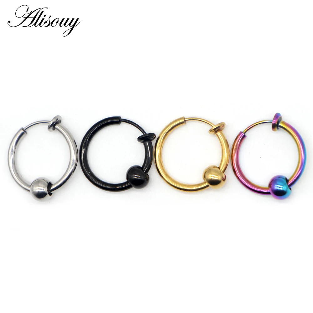 Alisouy 1pc Fake Nose Ring Punk Lip Nose Clip On Fake Septum Piercing Nose Ring Hoop Lip Hoop Rings Ear Earrings Body Jewelry