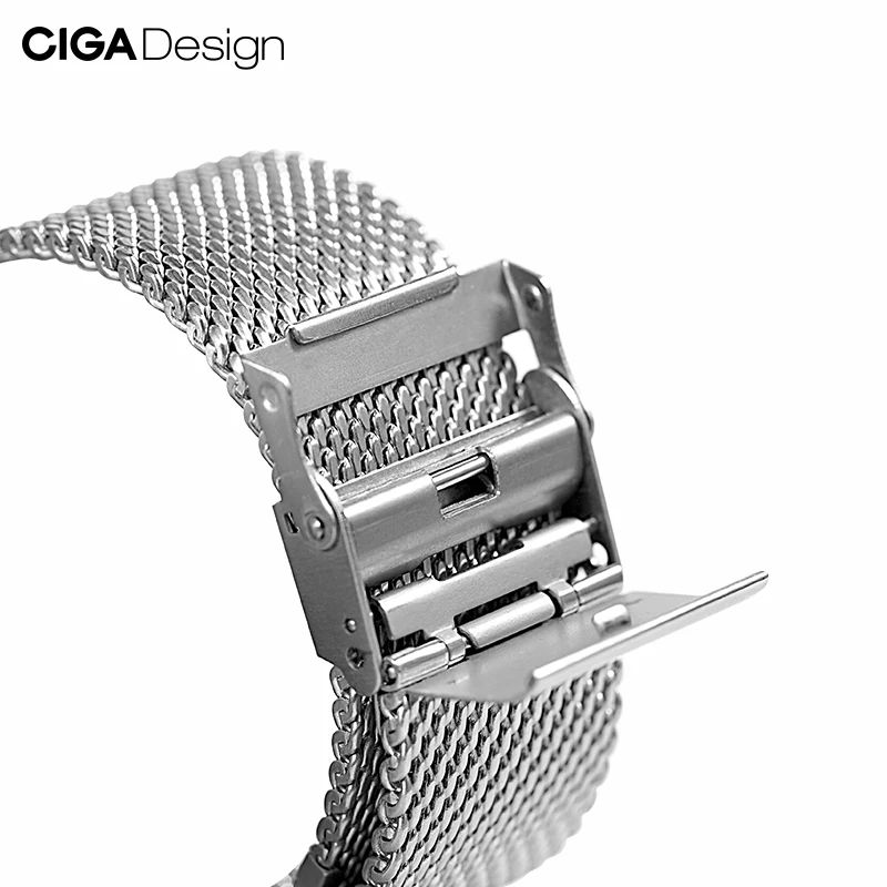 CIGA Design 22mm Watch Straps Silver / Black Milanese 304 Stainless Steel Watchband Quick-Release Bracelet for Men Wrist Watches