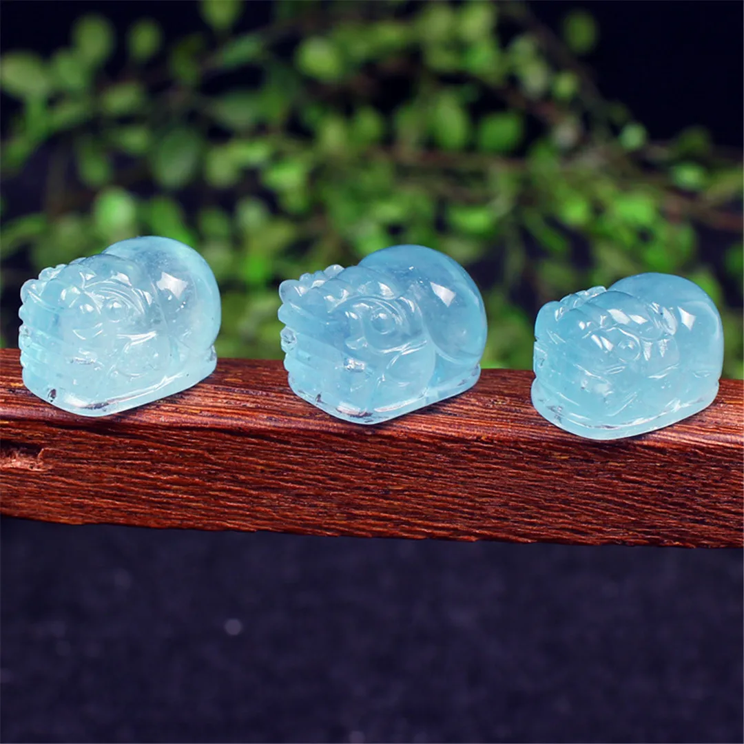 10mm Natural Ocean Blue Aquamarine Pendant Pixiu/Piyao Jewelry For Women Man Love Wealth Luck Love Crystal Beads Gemstone AAAAA