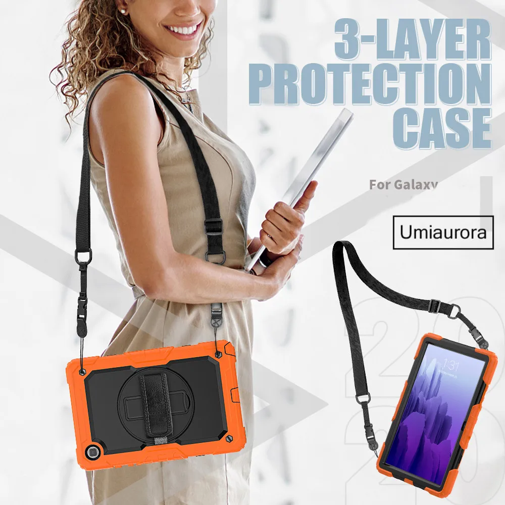 360 Rotating Case for Samsung Galaxy Tab A6 10.1 2016 T580 T585 SM-T580 SM-T585 Kids Shockproof Tablet Cover + Shoulder Strap