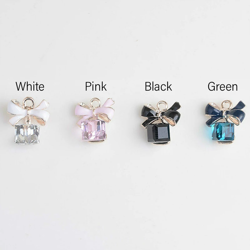 10Pcs 1.2*1.4CM Elegance Bow Pink Shiny Zircon Charms For DIY Jewelry Making Earrings Necklace Keychain Handmade Craft Supplies