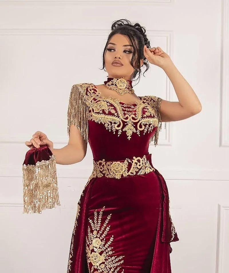 SoDigne Burgund Algerischen Kaftan Abendkleid Marokko Samt Kleider für Besondere anlässe Appliqued Spitze Outfit Prom Party Kleider