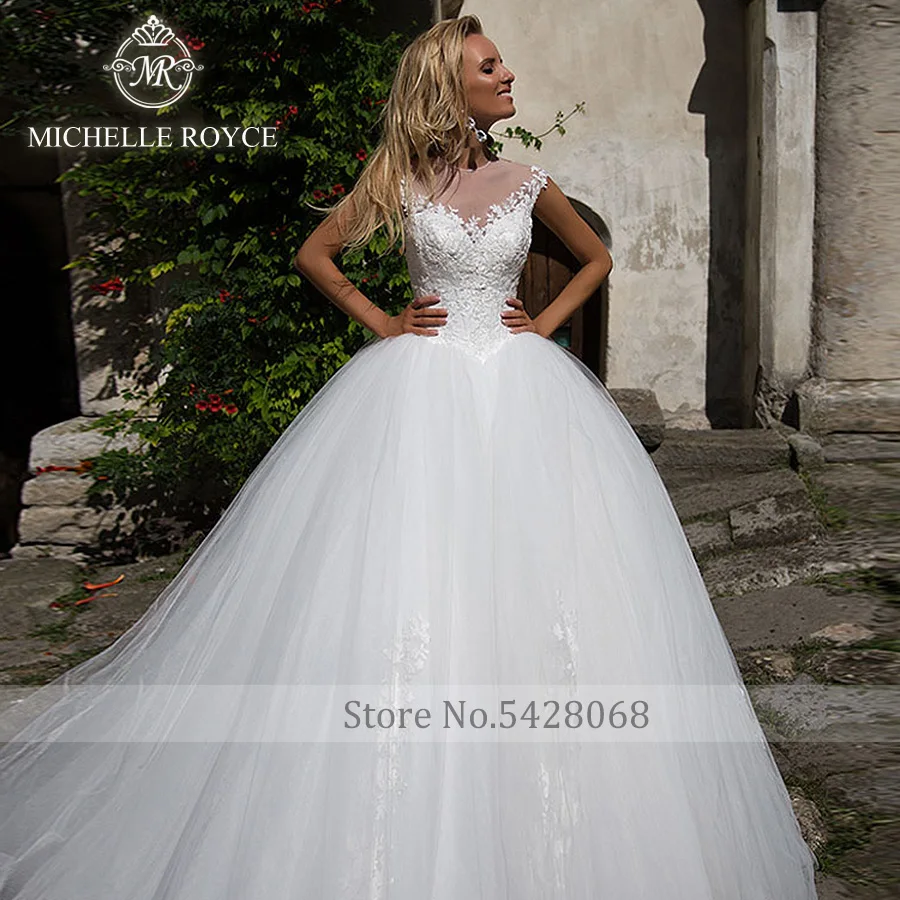 Michelle Royce A-Line Wedding Dresses For Women Sexy Sweetheart Illusion Basque Appliques Lace Up Chapel Train Vestidos De Novia