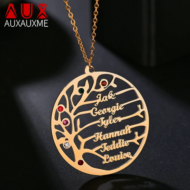 Auxauxme ส่วนบุคคลต้นไม้ที่กำหนดเองชื่อสร้อยคอสแตนเลสสตีลต้นไม้ครอบครัวผู้หญิงสร้อยคอคริสต์มาสของขวัญ