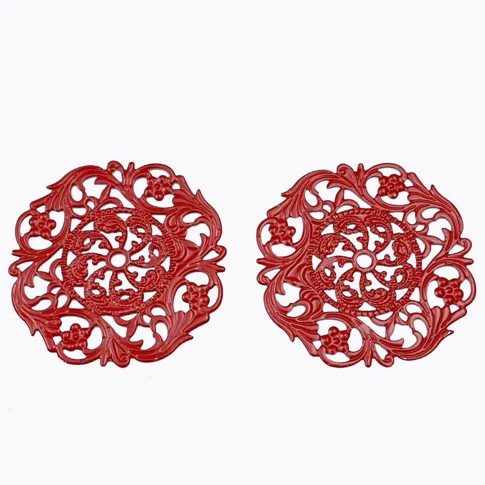 20Pcs/lot 45mm Filigree Round silk flower  Wraps Connectors Embellishments Findings   Wraps Connectors For DIY Jewelry Making