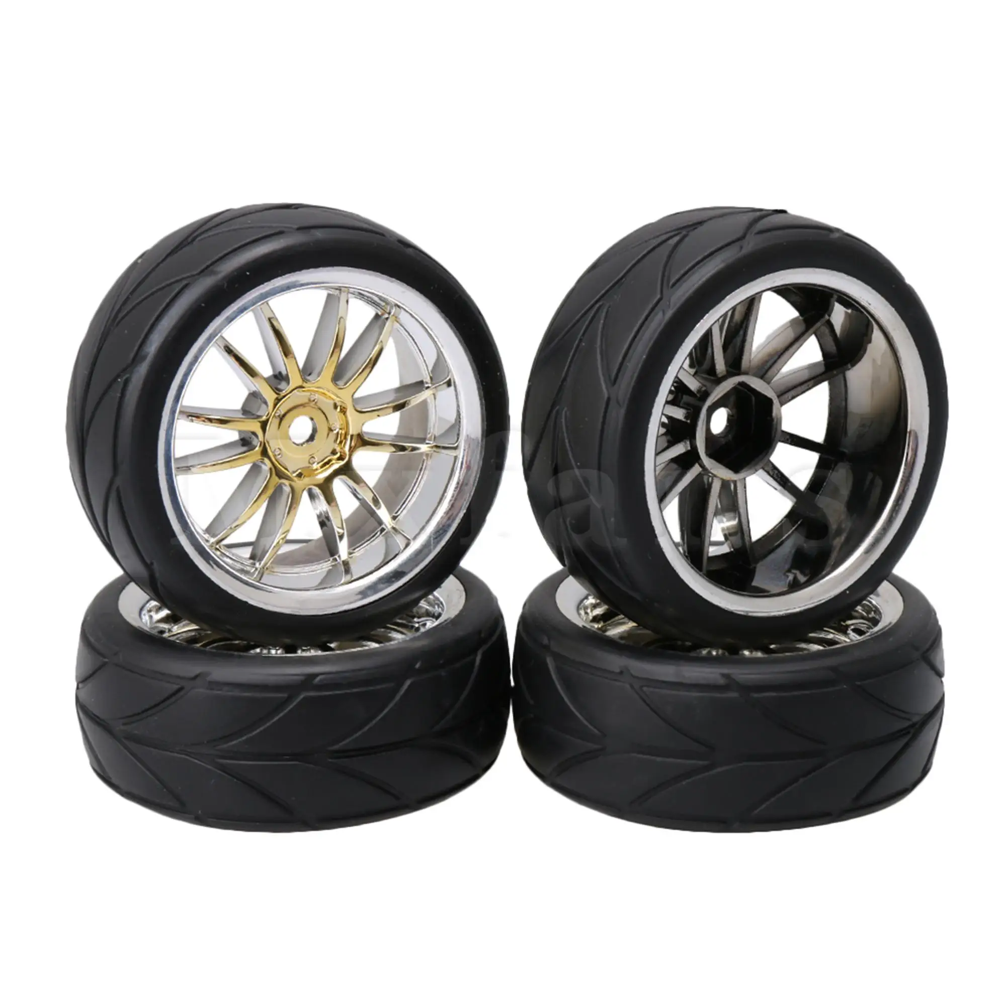 Mxfans 4PCS  Arrow Grain Tires & 250002 12-Spoke Wheel Rims for RC1:10 On Road Car