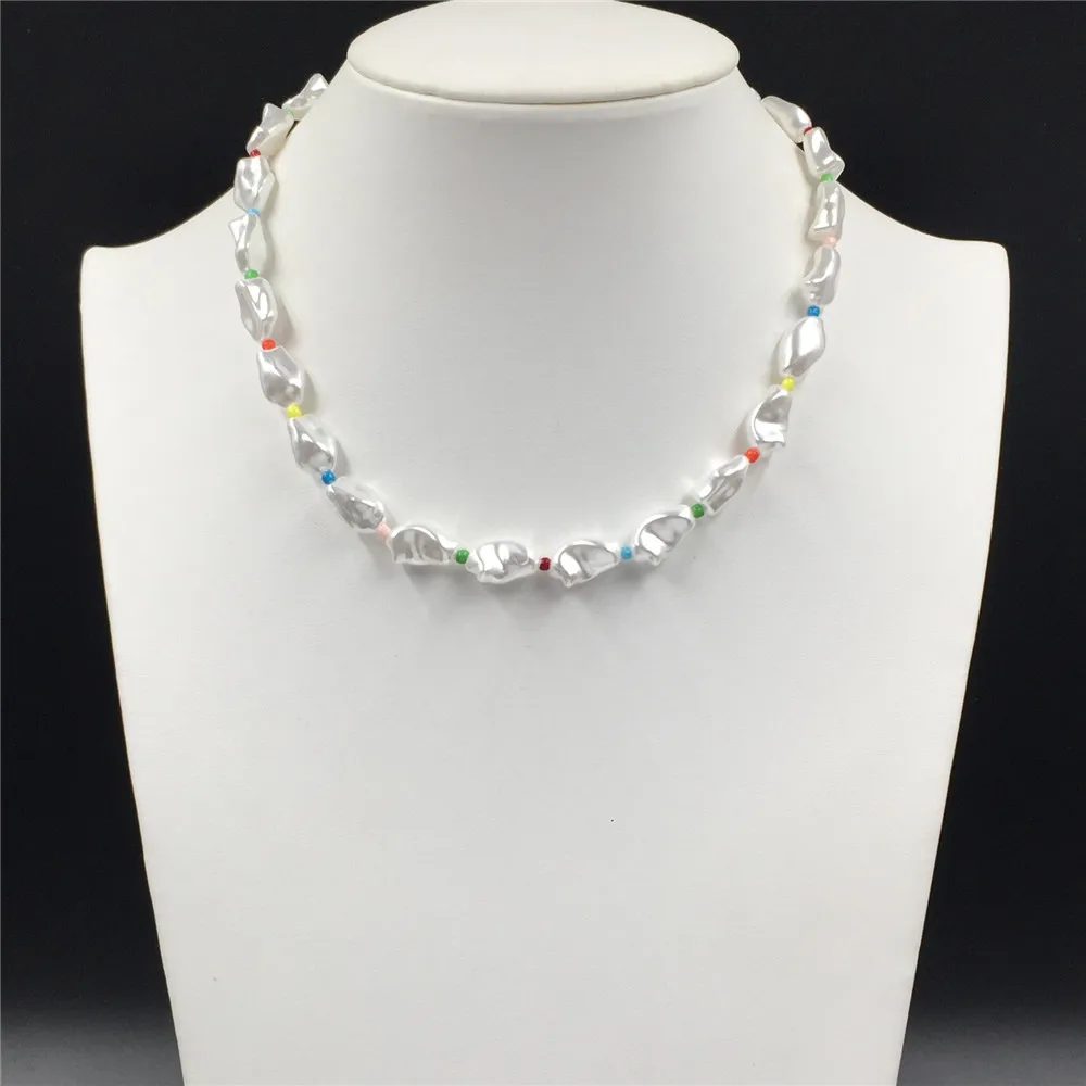 New Arrivals Irregular White Pearl with Colorful Bead Strand Necklace For Women Girl Elegant Gorgeous Statement Lovely Jewelry