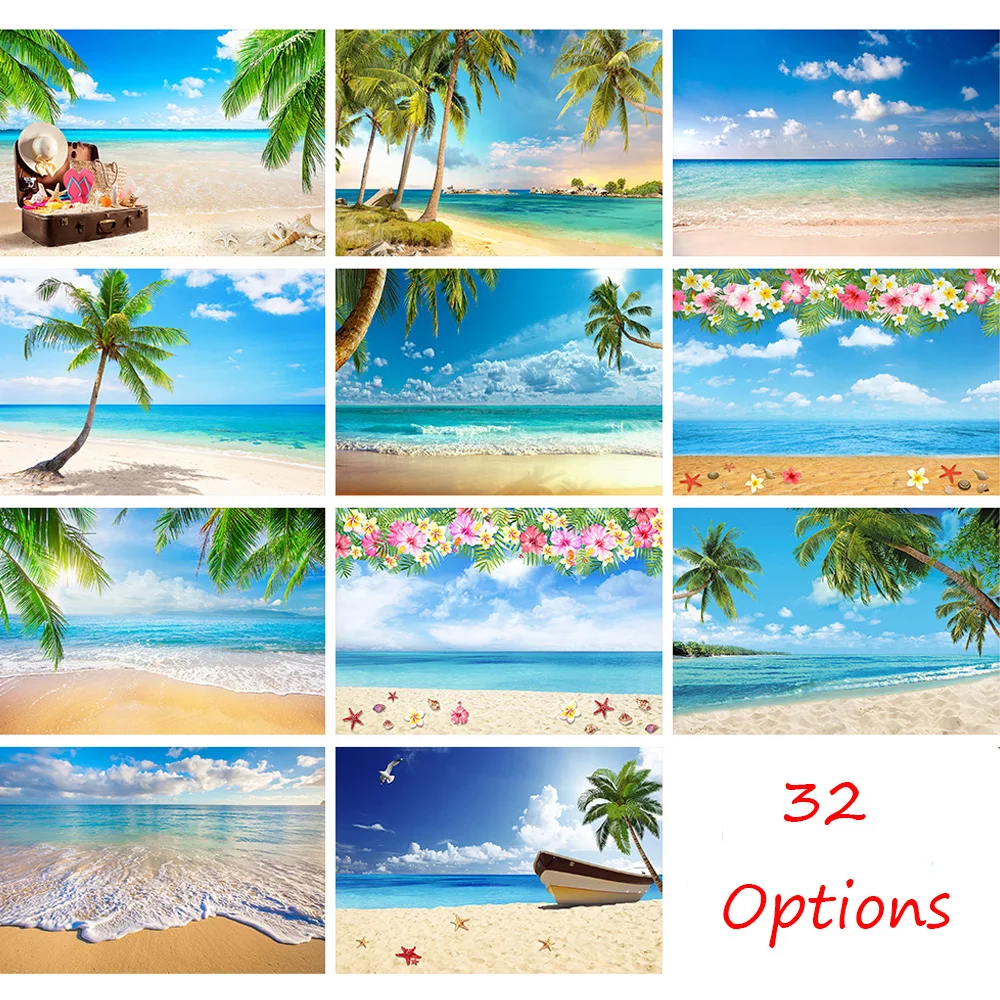 

Sea Beach Photography Backdrop Summer Children Adult Portrait Background Photo Studio Plam Trees Blue Sky White Cloud Photocall