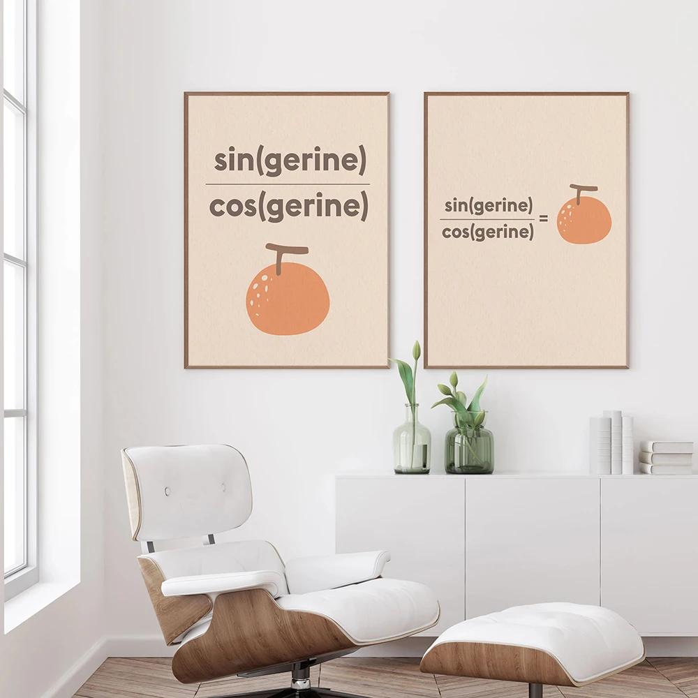 Nordic Funny Math Poster Sin Divide By Cos Equal Tangerine Canvas Painting Abstract Wall Art Print Modern Pictures Home Decor