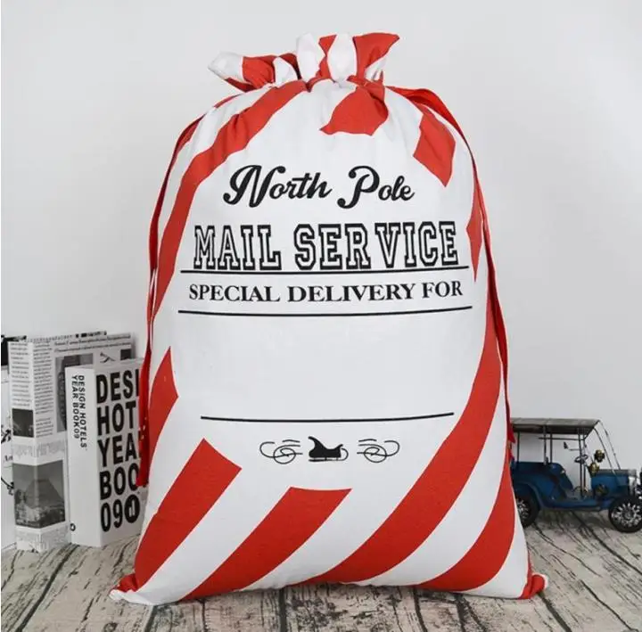 

50 pcs/lot free shipping Striped Envelop red drawstring canvas santa sack vintage Christmas gift bags santa bag SN1329