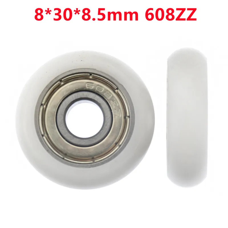 

20pcs/100pcs 8*30*8.5mm 608ZZ Bearing Coated Plastic Pulley POM Shell Spherical Radian Radius 5mm 3D Printer Engraving Machine