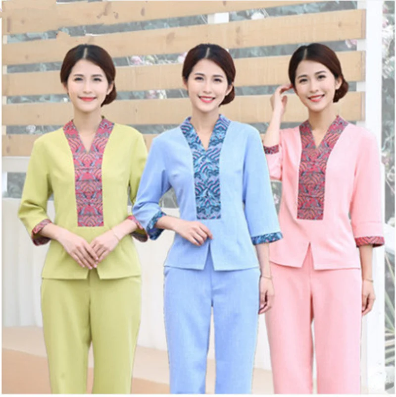 

Lab Set Jacket+Pants Hotel Waiter Aviation Uniform Women Short Sleeve Medical Uniform Lady Beauty Salon SPA Fashion Work Uniform