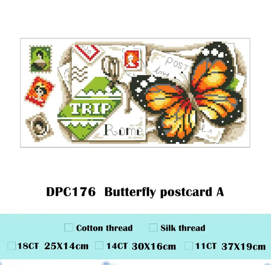 Butterfly postcard cross stitch package cartoon animal 18ct 14ct 11ct cloth cotton thread embroidery DIY handmade needlework