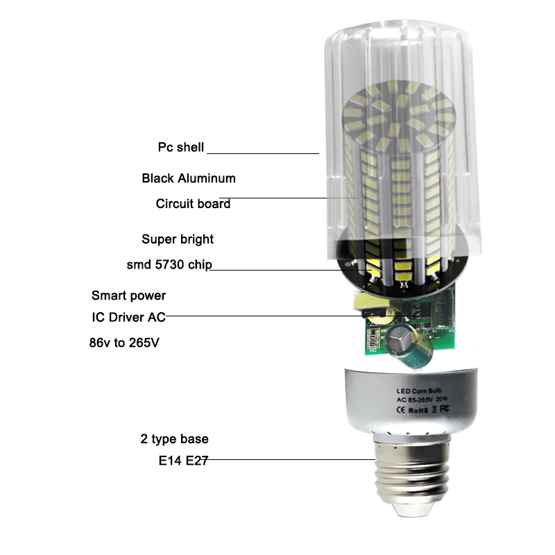 Imagem -02 - Lâmpada Led E27 E14 Luz de Alta Potência 20w 110v 220v Supe Iluminação Doméstica Refletor em Alumínio Vela e 27 Economia de Energia 1x