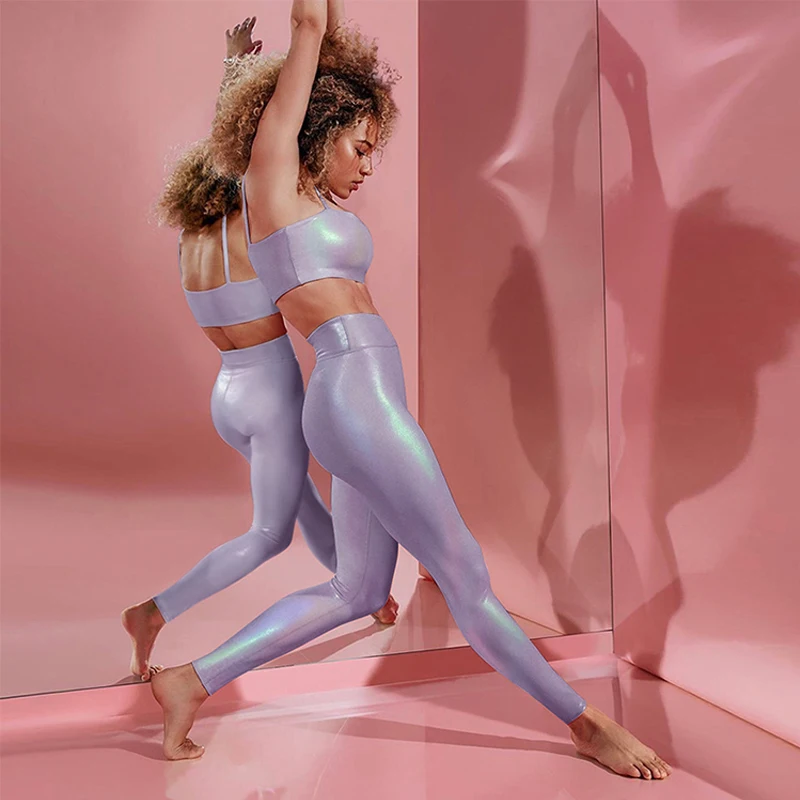 Tiktokleggings Women Shiny Sport Leggings High Rise Stretchy Gym Wears Compressive Breathable Push Up Iridescent Activewears