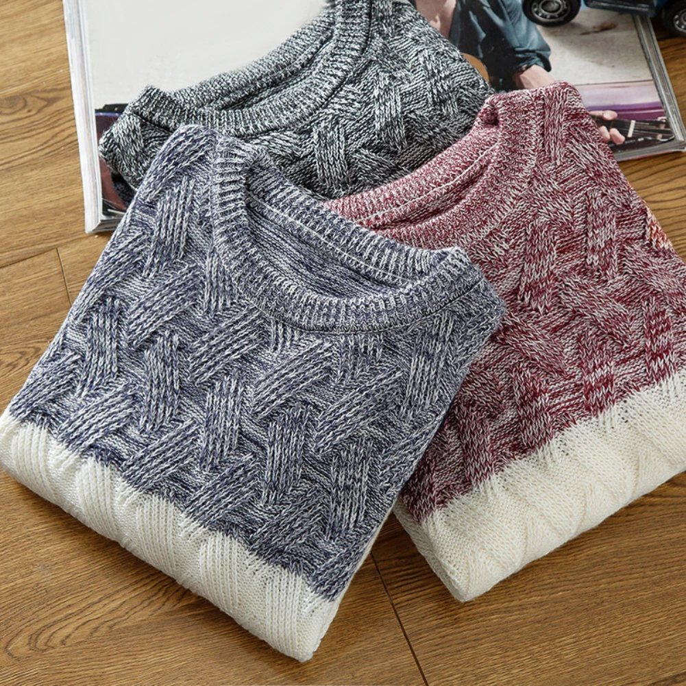 Men Autumn Sweaters O Neck Long Sleeve Sweater Patchwork Sliming Fits Knitted Pullover Sweater Autumn Winter pull homme erkek