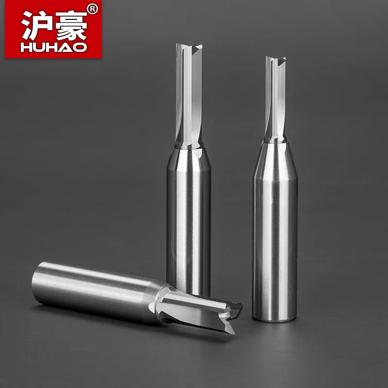 HUHAO-Herramienta de carpintería CNC, cortador de fresado de extremo recto TCT, broca enrutadora de acero de tungsteno para taladro de ranura de