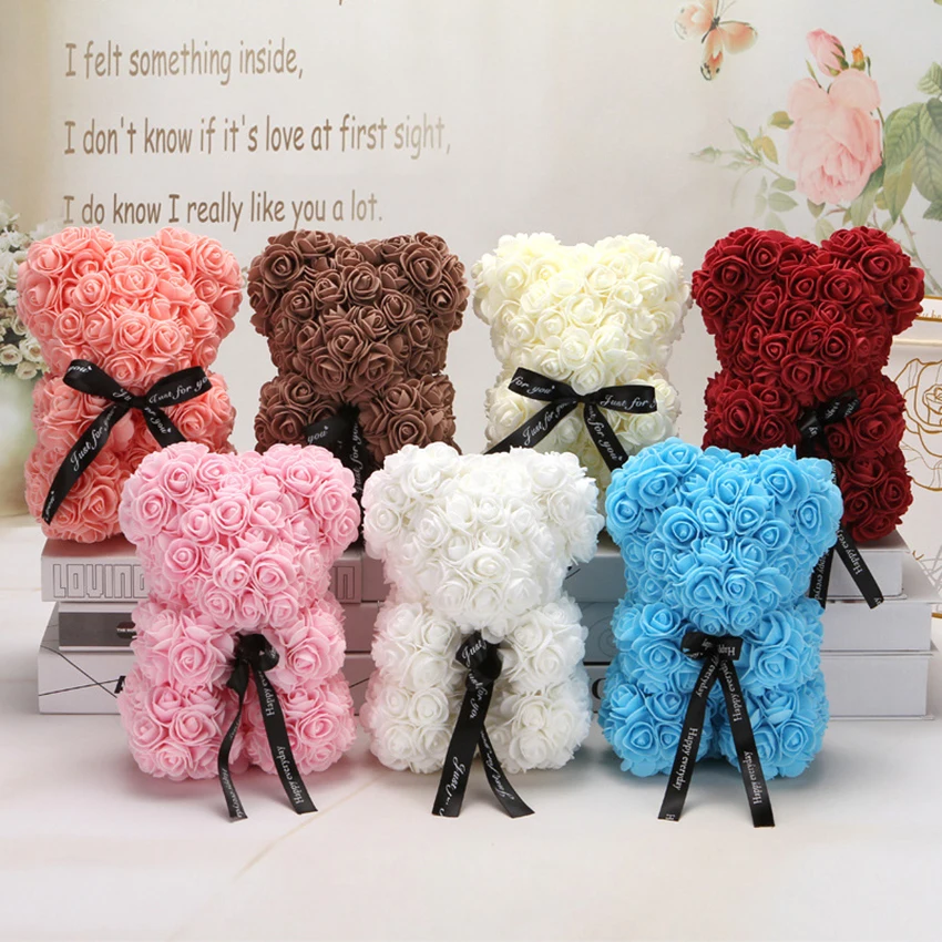 

25cm Rose Bear Heart Artificial Flower Rose Teddy Bear For Women Valentine's Wedding Birthday Christmas Gift