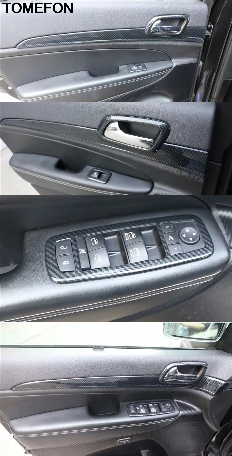 TOMEFON For Jeep Grand Cherokee 2014 2015 ABS Carbon Inner Handle Panel AC Vent Door Window Switch Botton Interior Exterior Trim