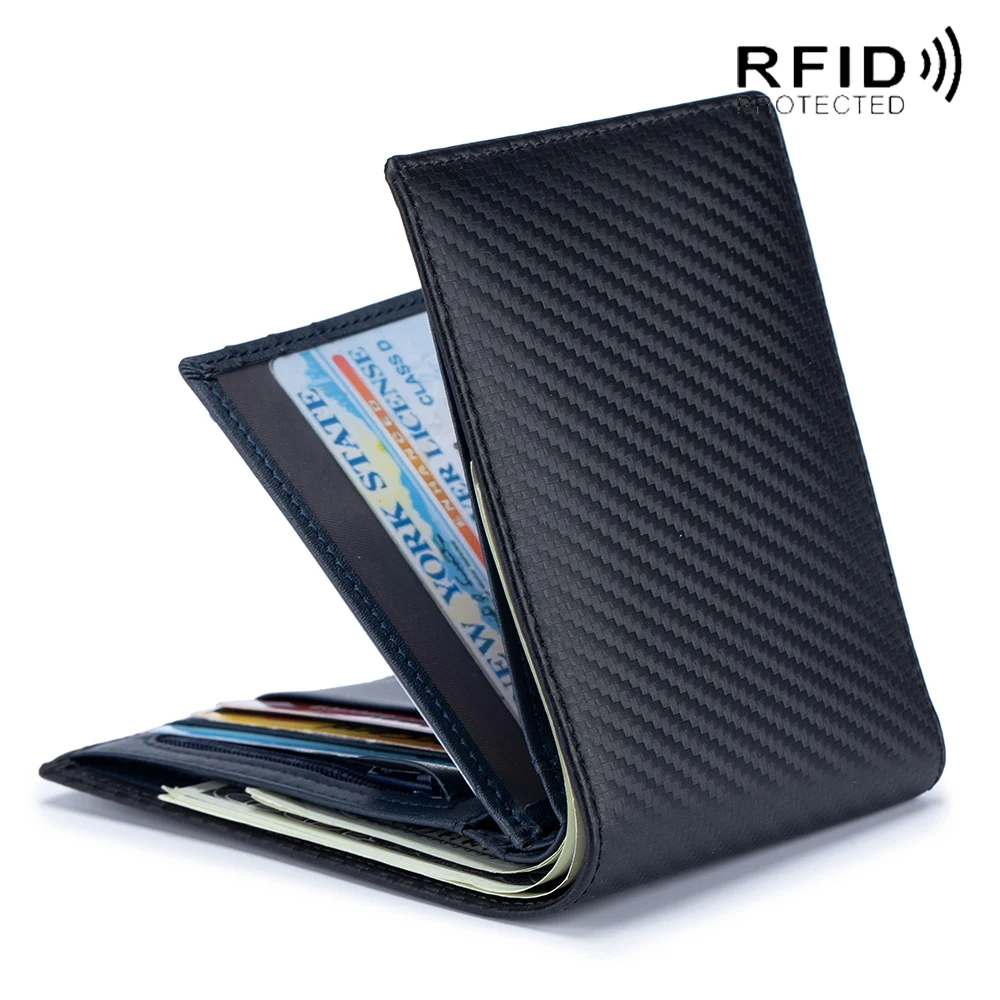 Imagem -02 - Carteiras Masculinas Finas com Bloqueio de Rfid Bolsa de Mão Curta de Fibra de Carbono com Design Prático para Cartões de Visita e Dinheiro