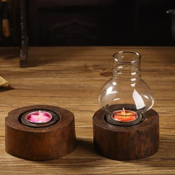 WHYOU-Southeast Asia Solid Wood Candlestick, Retro Candle Holder, Creative Desktop Decoration