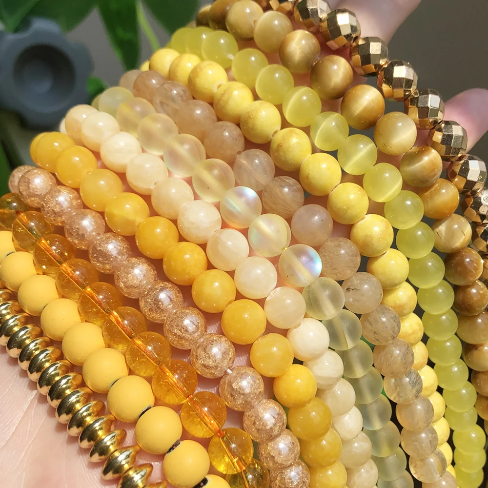 

4mm-12mm Natural Yellow Jades Crystal Cat Eye Hematite Citrines Stone Beads For Jewelry Making Diy Bracelet Necklaces 15''