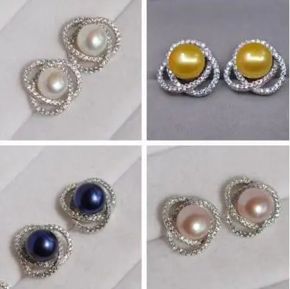 

Noble jewelry one pairs 9-10mm AAA+ natural Freshwater pearl 925s earring