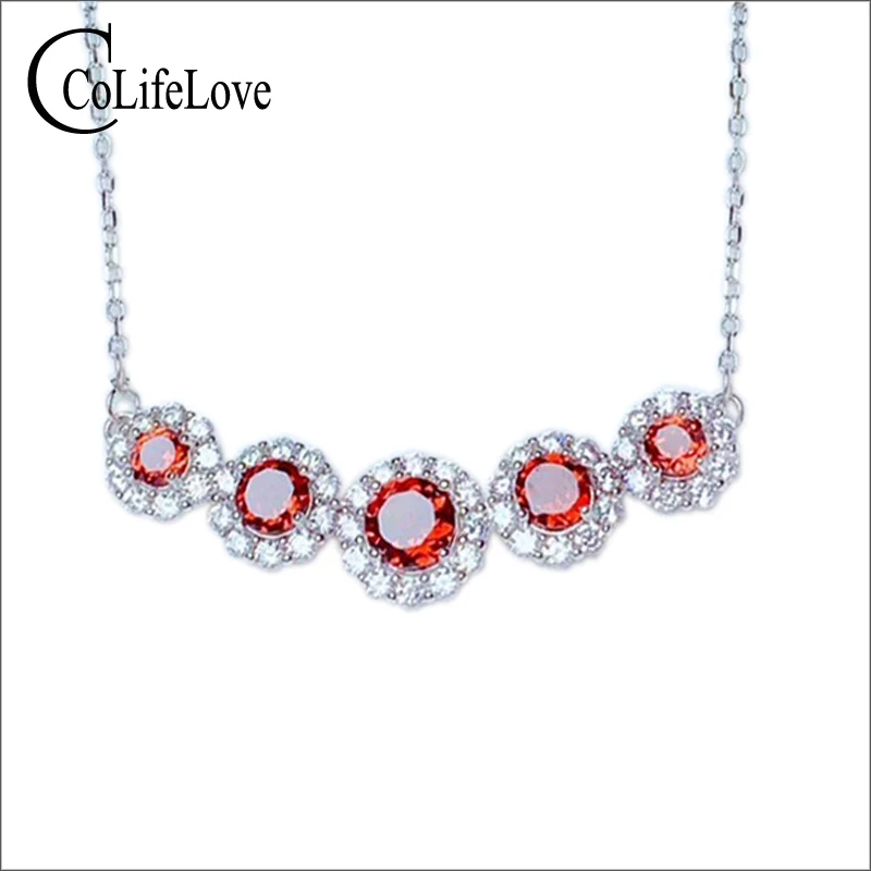 

CoLife Jewelry 925 Silver Garnet Necklace for Wedding 5 PCS Natural Garnet Silver Necklace Classic 925 Silver Gemstone Necklace