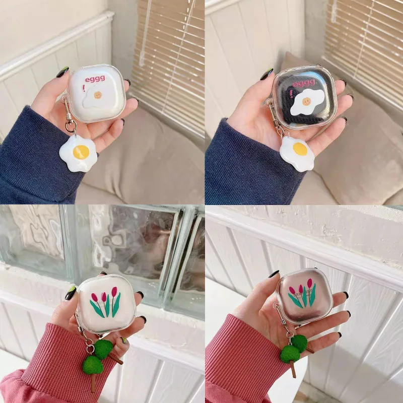 for Samsung Galaxy Buds Live Box Soft TPU Wireless Bluetooth Earphone Protective Transparent Clear Cover with Keychain