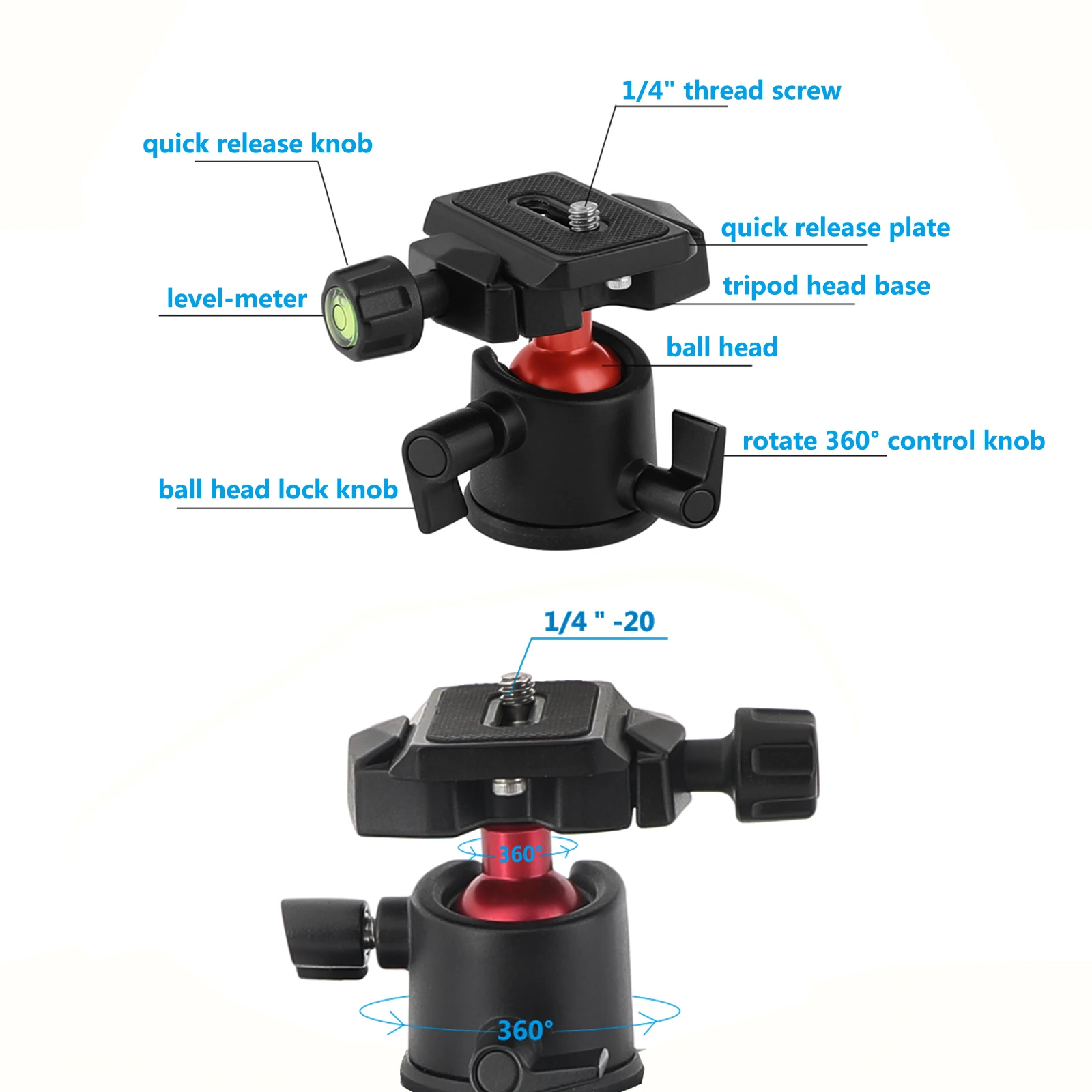 CAMVATE Tripod Ball Head Adapter 360° Rotated With Quick Release Base Plate + Universal C Clamp For DSLR Camera / Smartphone