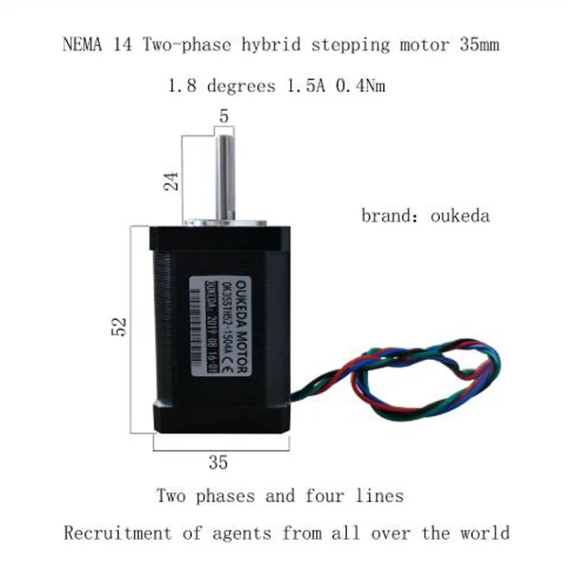 35 stepper motor 2 phase NEMA14 hybrid stepper motor 1.5A 0.4Nm