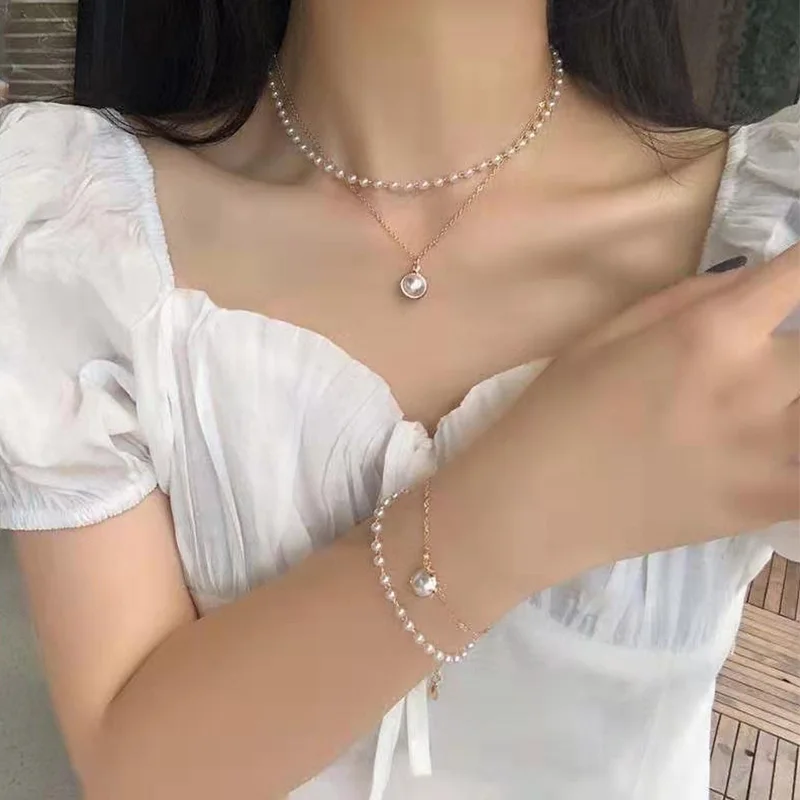 Fashion Simple Multilayer Pearl Bracelet for Women Ins Temperament Sweet Pendant Bracelets Jewelry Girls Party Gift Dropshipping