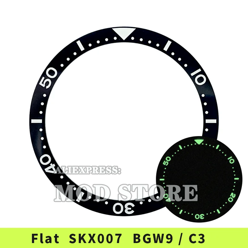 NEW Arrival Flat 38mm BGW9 Lume C3 Lume Top Quality Ceramic Bezel Insert SKX007/SKX009/SKX011 Mod