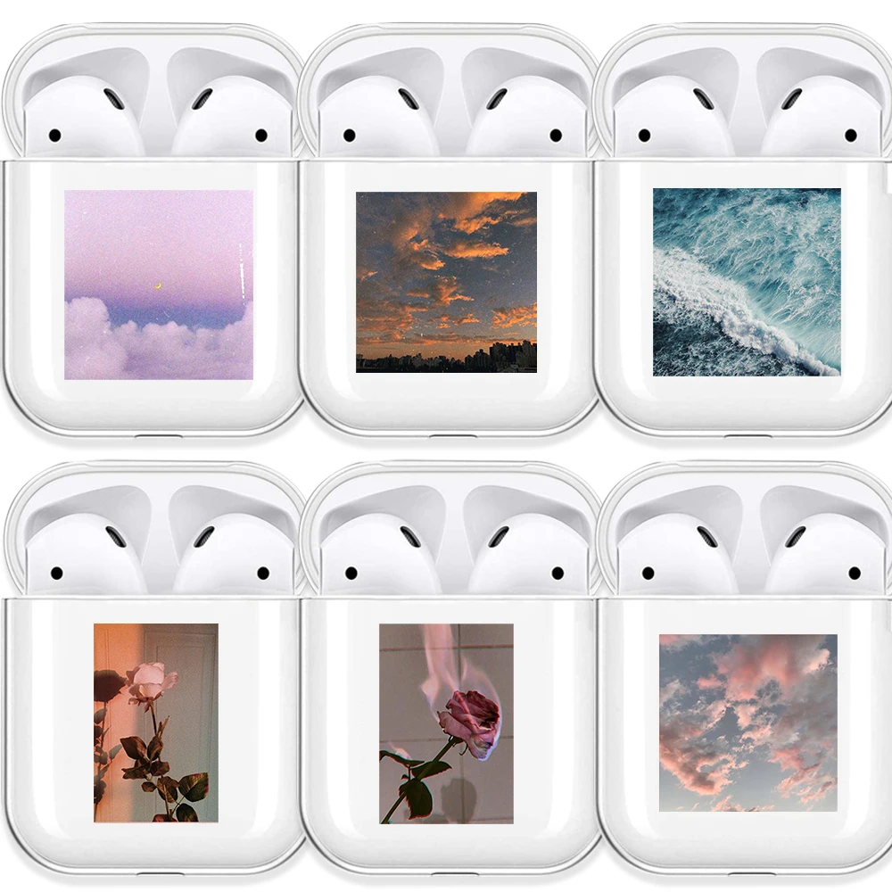 Aesthetic Rose Flower Clear Soft Case for AirPods 2 1 Sky Ocean Cloud Transparent Silicone Wireless Bluetooth Earphone Box Cover