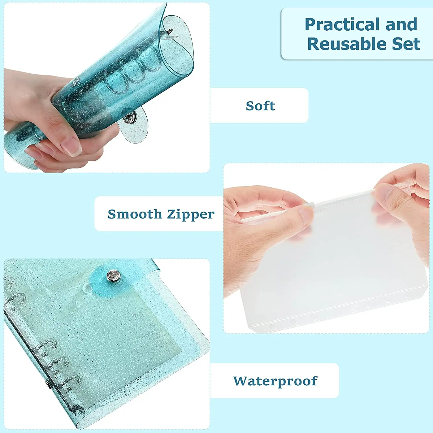 A6 Soft PVC Binder Budget Notebook Planner with Snap Button Closure and 12 Binder Pockets Zipper Folders 1 Pack Refillable Paper