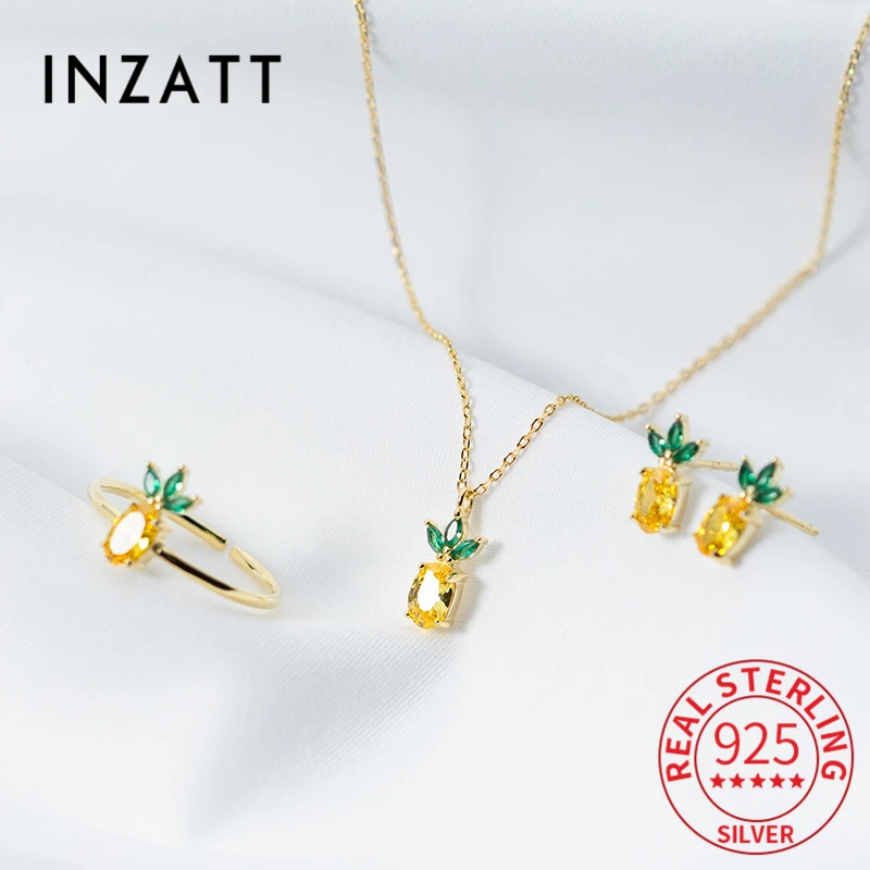 INZATT Real 925 Sterling Silver Zircon Pineapple Choker 18k pendant Necklace For Fashion Women Fine Jewelry Punk Accessories