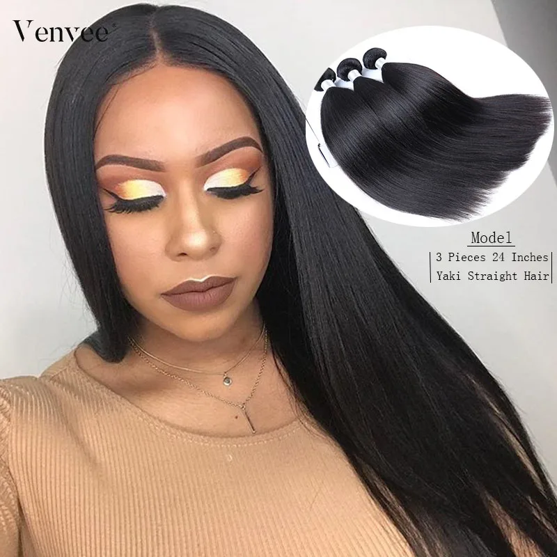 

Yaki Straight Brazilian Hair Weave Bundles Coarse Yaki 100% Human Remy Hair Bundles Venvee Hair Products Extensions