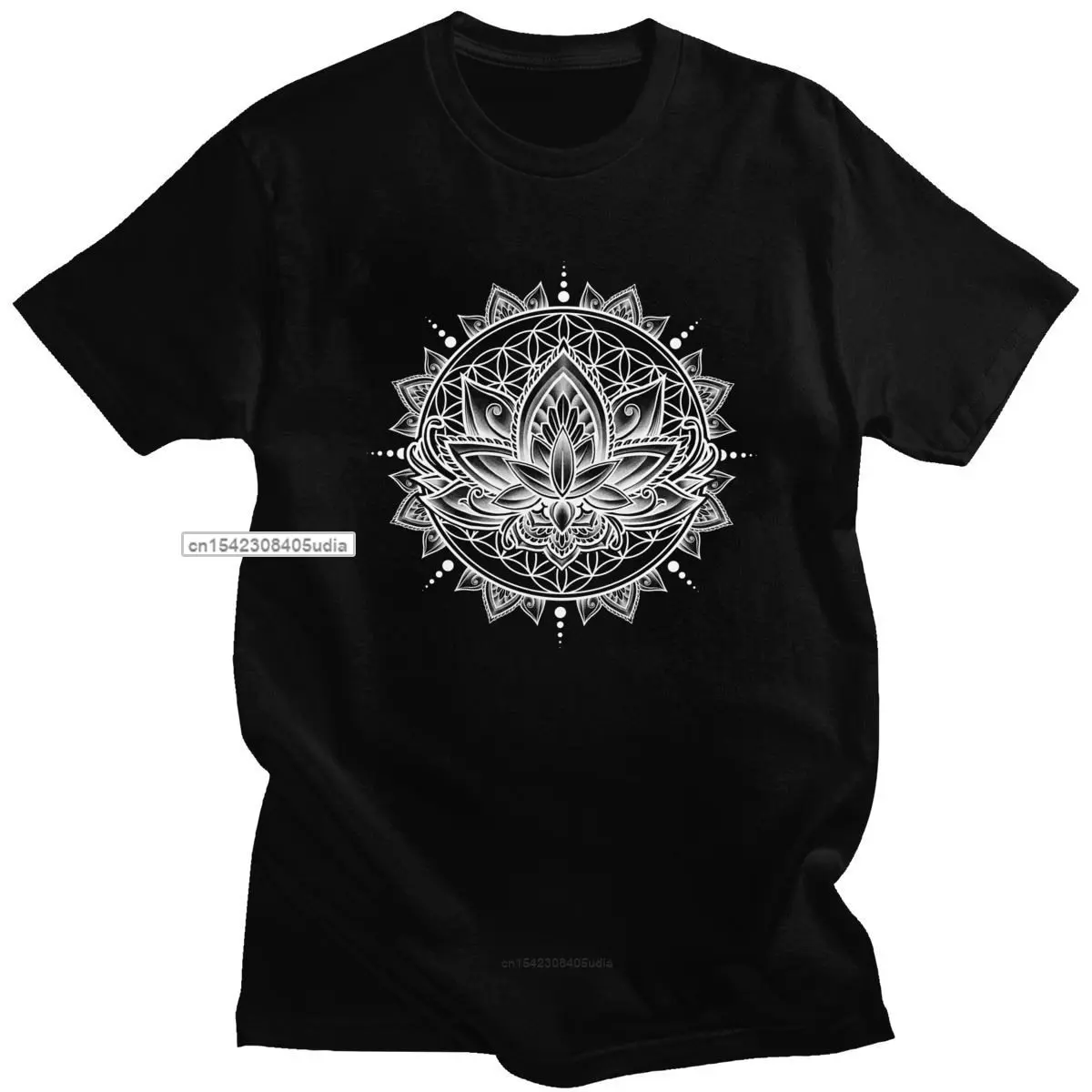 

Novelty Lotus Mandala T Shirt Men Short Sleeved Casual Flower Of Life Tee Tops O-Neck Loose Fit Pure Cotton T Shirts Tshirt